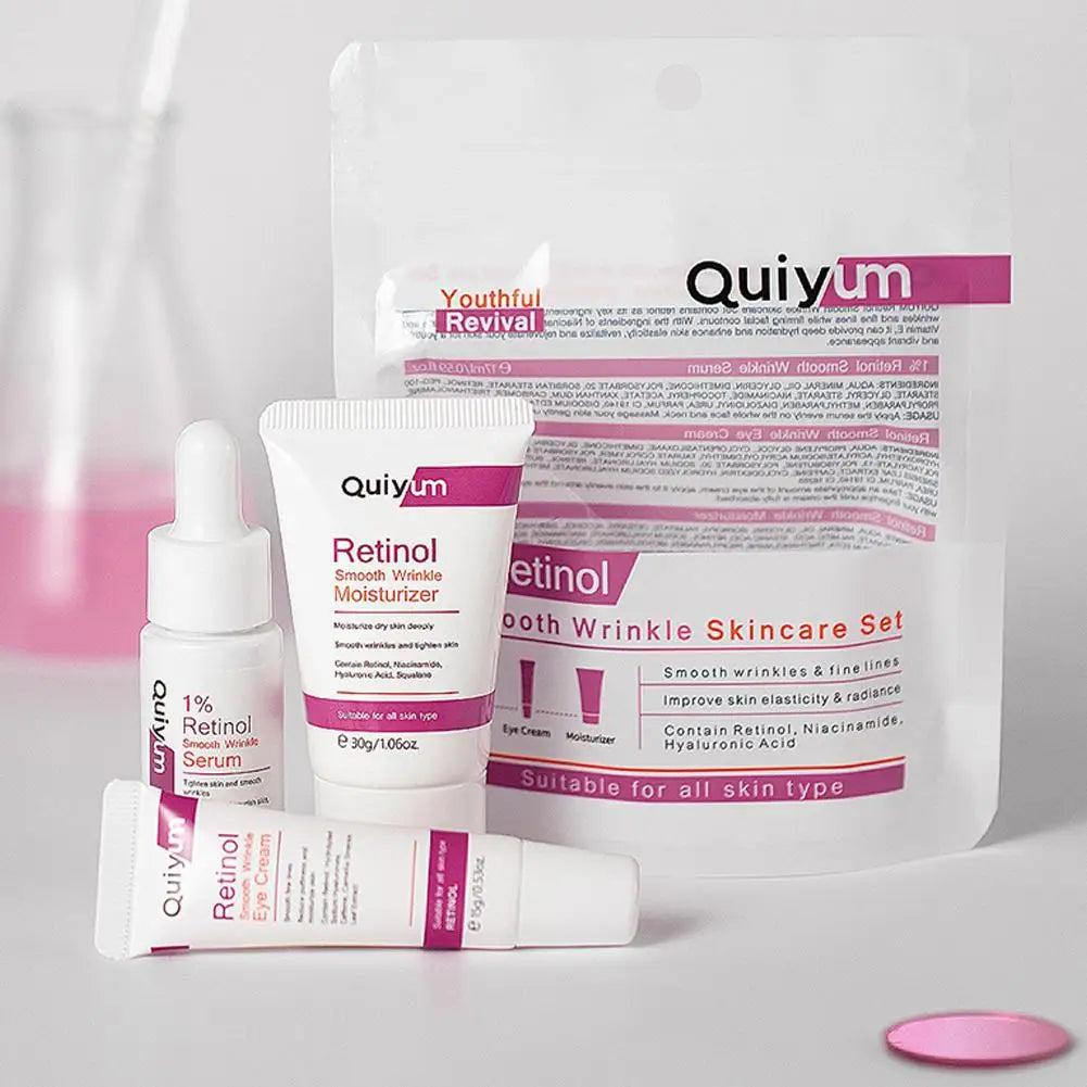 Retinol Skincare Kit – Serum, Face Moisturizer & Eye Cream for Elasticity & Glow
