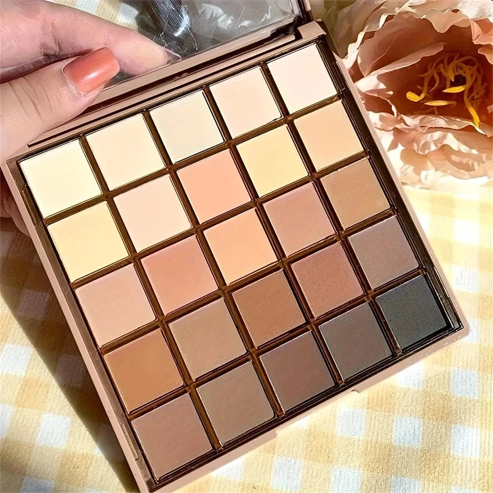 25-Color Eyeshadow Palette – Neutral Grey & Brown Earth Tones