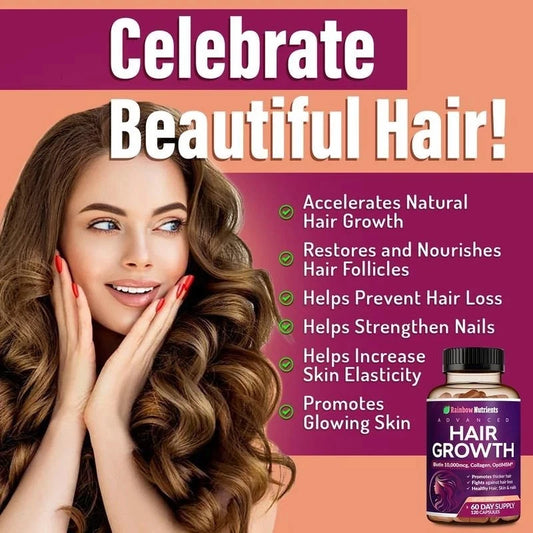 Rainbow Nutrients Hair Growth Vitamins – Biotin 10,000mcg & Collagen, 120 Capsules