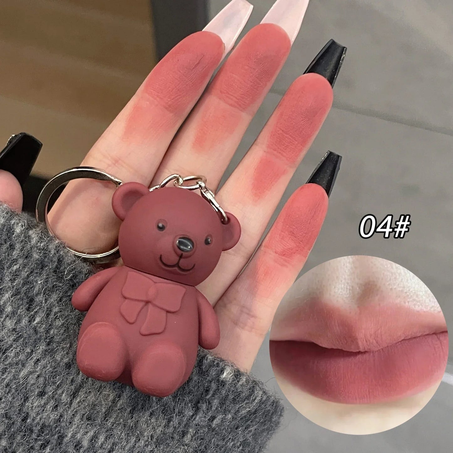 Cute Bear Lip Mud Keychain – Matte Velvet Lip Tint
