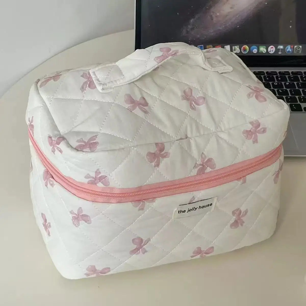 Large Bow-Print Travel Makeup Organizer Bag