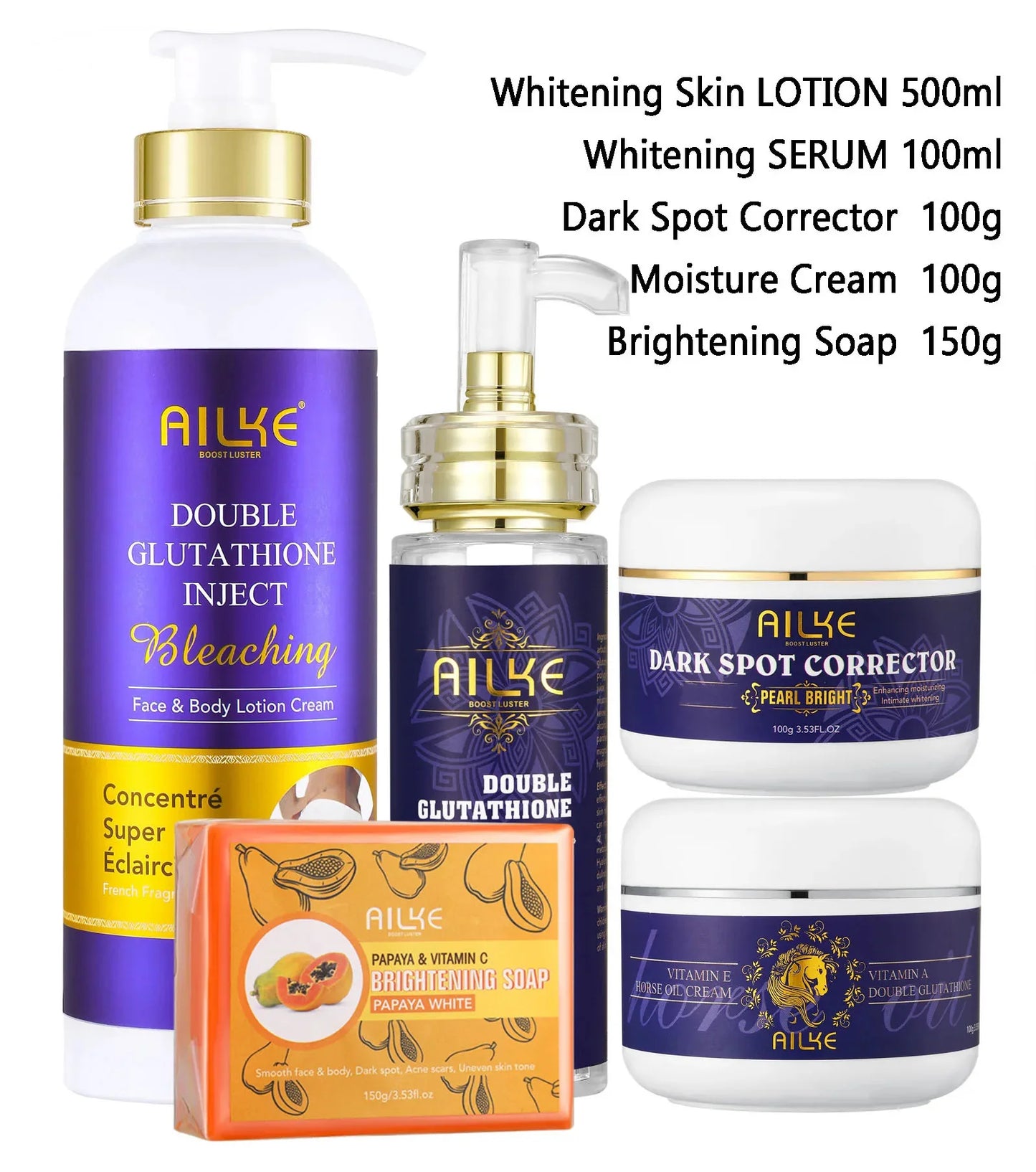 AILKE Glutathione Skin Care Kit – 5-in-1 Hydrating & Brightening Set