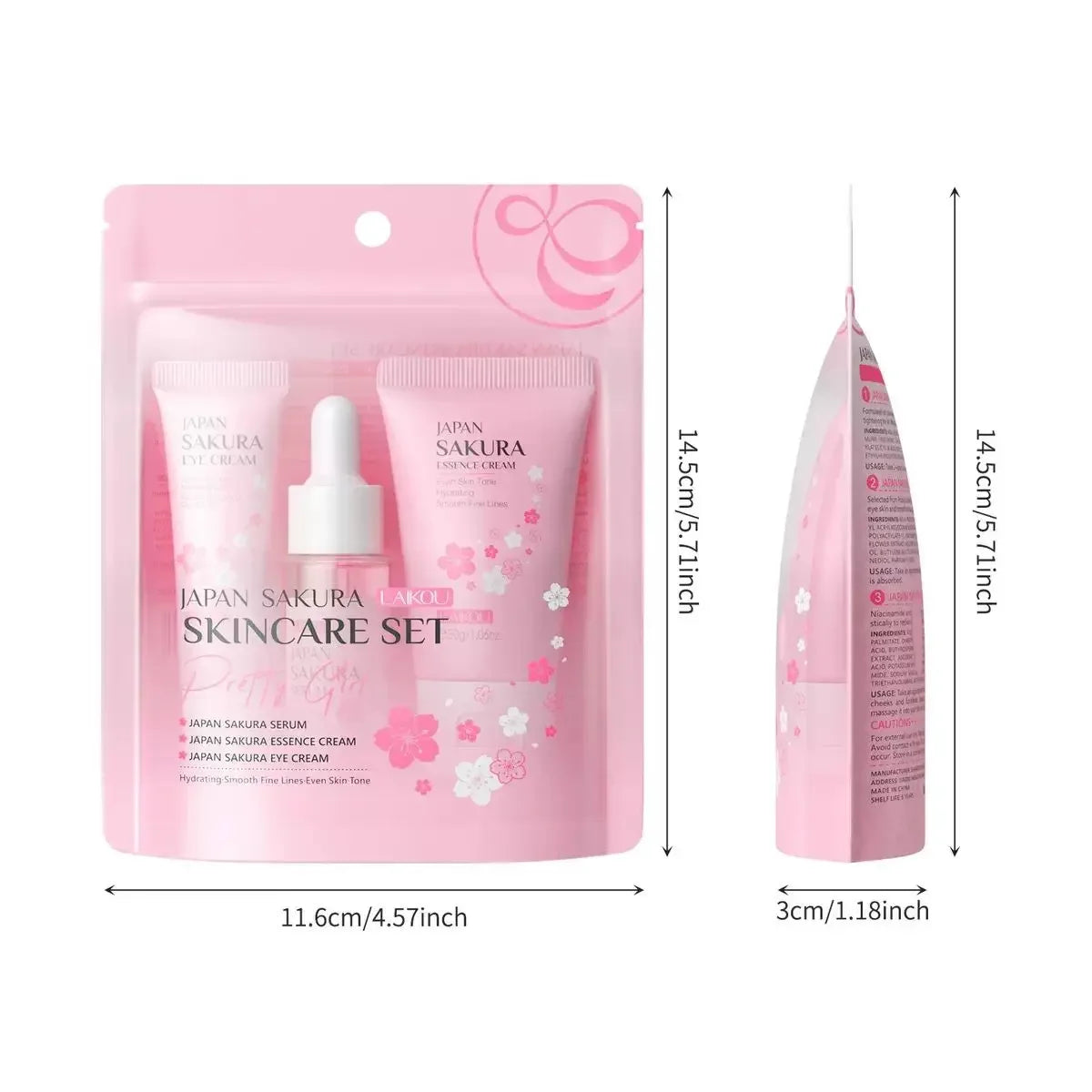 Sakura Skincare Set (3pcs) – Face Serum, Essence & Moisturizing Cream for Radiant Skin