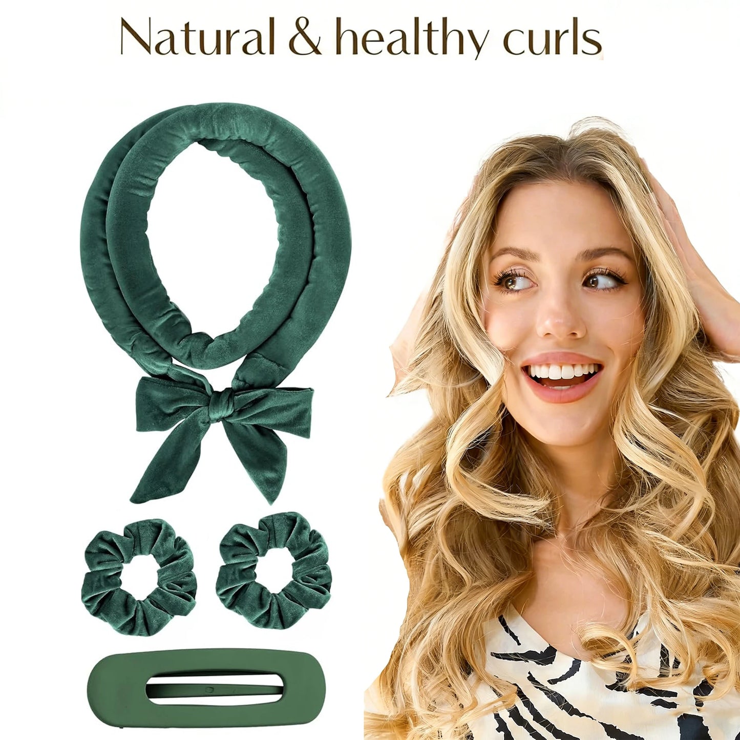 Heatless Hair Curler Set – No Heat Sleeping Curlers with Scrunchies & Clip