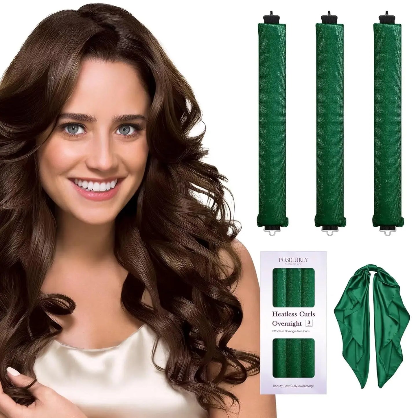 3pcs Heatless Hair Curler Set – No Heat Satin Curlers with Scarf