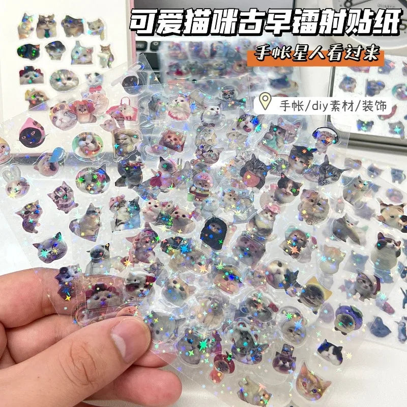 KittySparkle: 10pcs Glitter Laser Cat Stickers