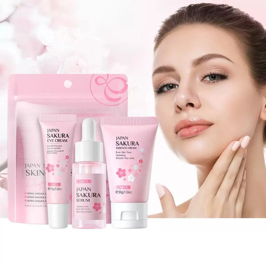 Sakura Skincare Set (3pcs) – Face Serum, Essence & Moisturizing Cream for Radiant Skin