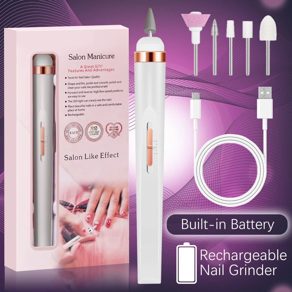 YIKOOLIN 5-in-1 Electric Nail Drill Machine – USB Rechargeable Manicure Kit