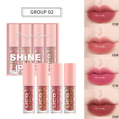 4-Piece Pink Lip Glaze Set for Makeup and Beauty