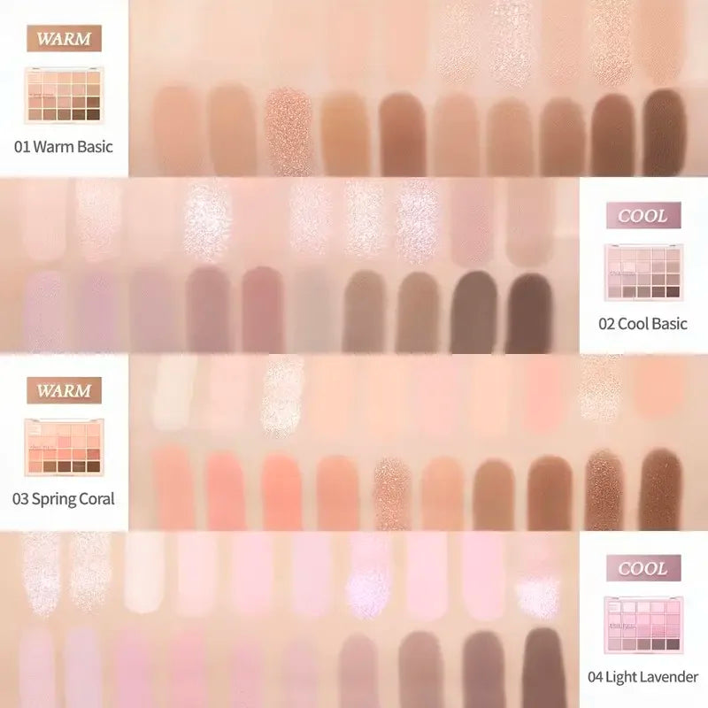 20-Color Warm Eyeshadow Palette – Matte & Glitter Rose Tones