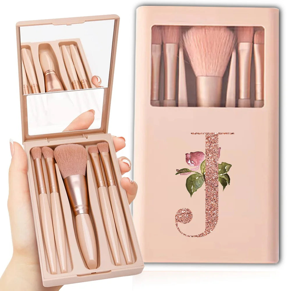 5pcs Makeup Brush Set – Foldable Case with Mirror
