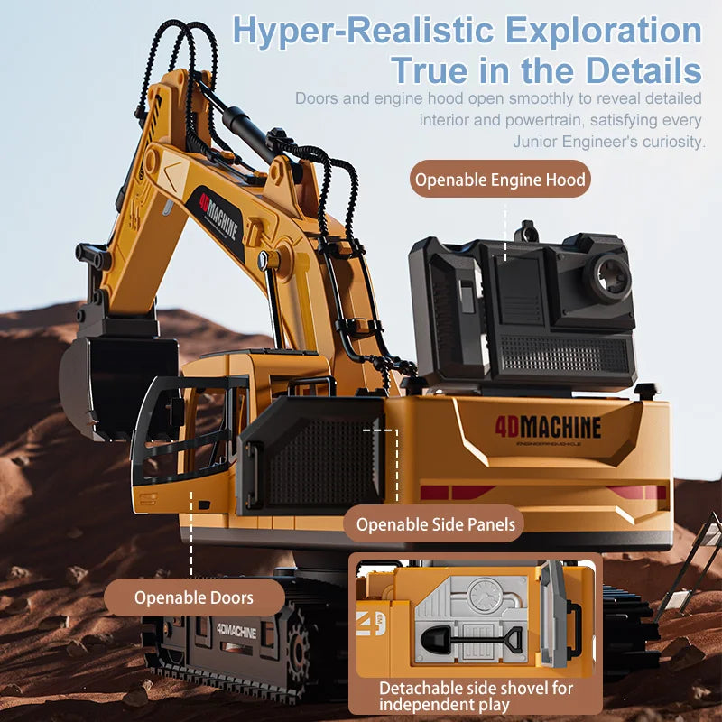 12 Channel RC Excavator Car 2.4G Remote Control Engineering Vehicle Crawler Truck Excavator Toys for Boys Kids Christmas Gifts