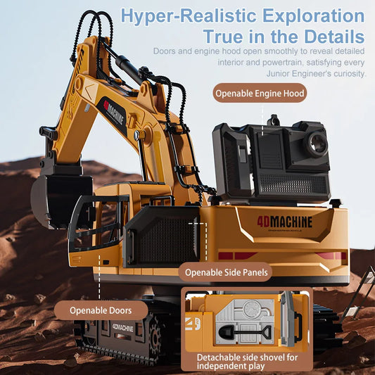 12 Channel RC Excavator Car 2.4G Remote Control Engineering Vehicle Crawler Truck Excavator Toys for Boys Kids Christmas Gifts