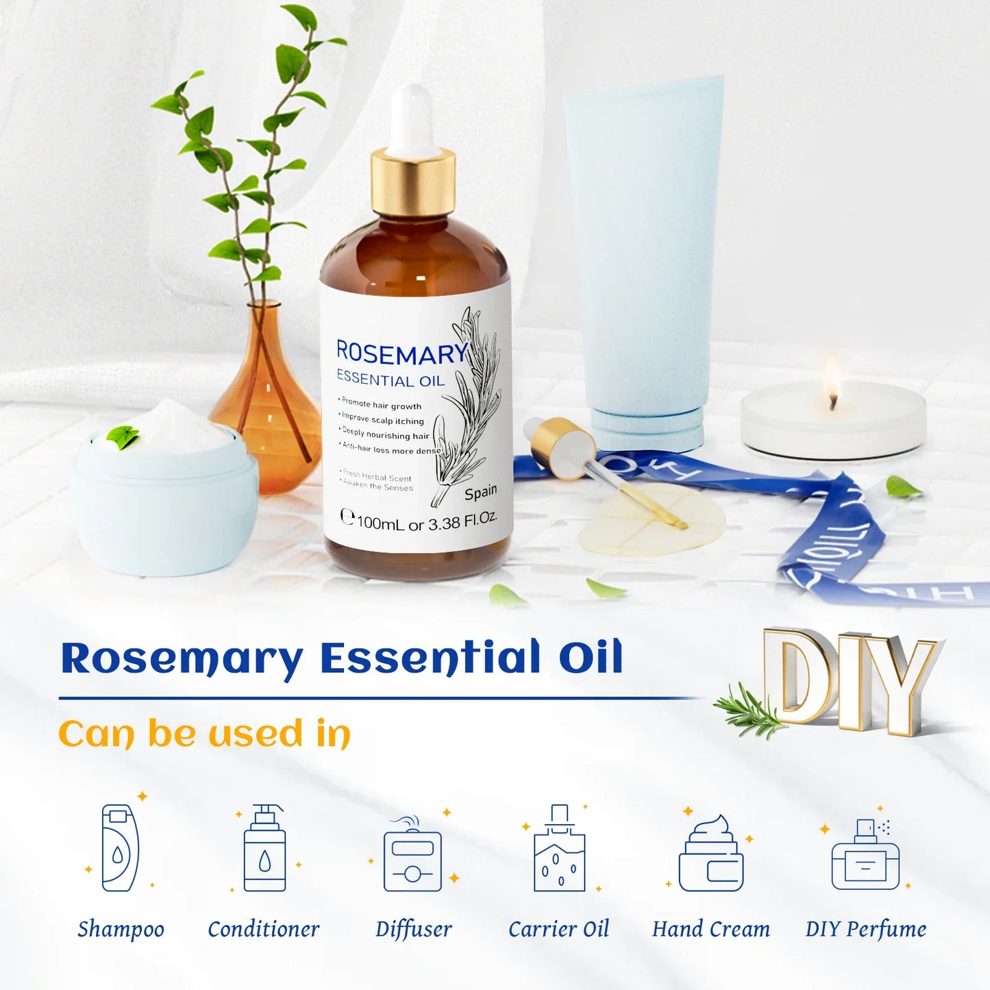 HIQILI Essential Oil Set – Rosemary, Jasmine, Lavender & Mint (Aromatherapy & Hair Care)