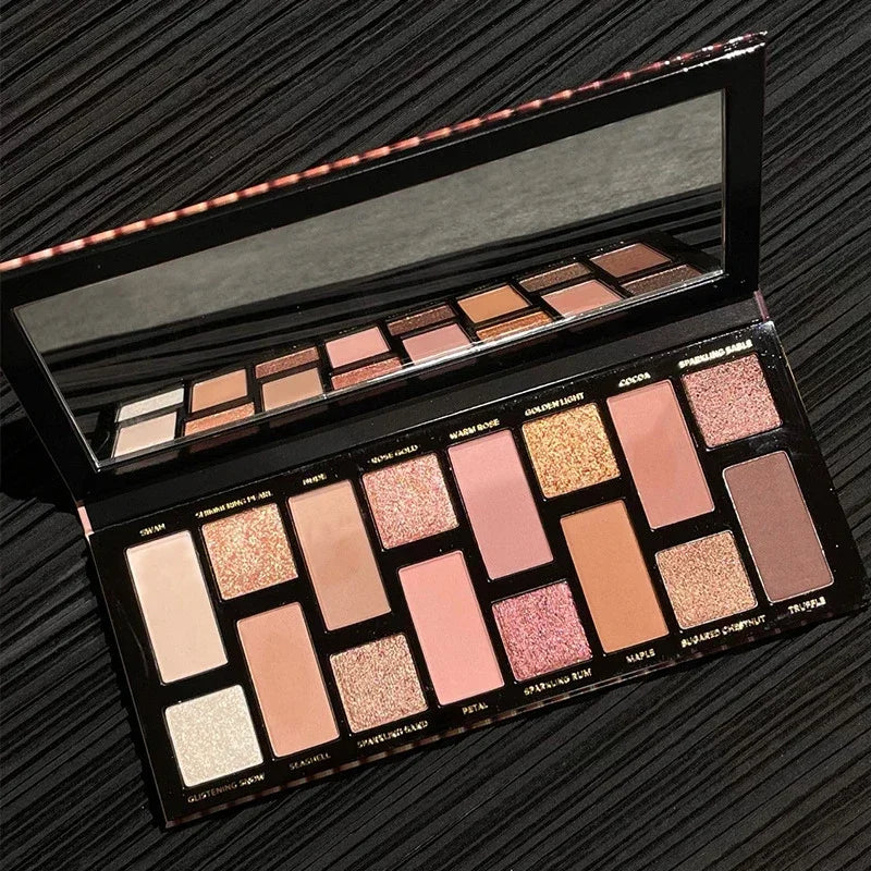 Surnelia Earth-Tone: 16-Color Matte & Glitter Eyeshadow Palette