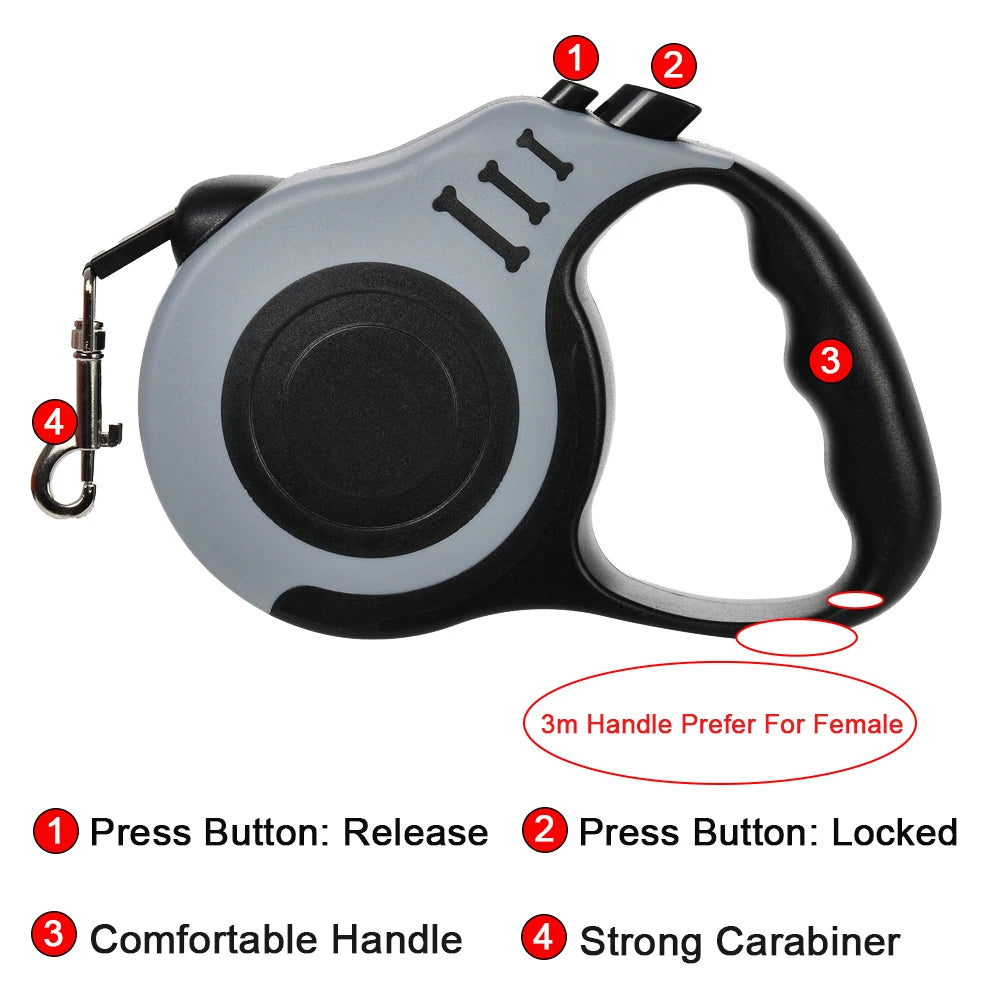FlexiSafe: Heavy-Duty Retractable Dog Leash (3m / 5m)