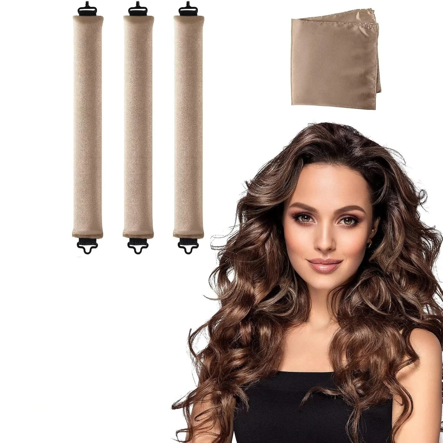 3pcs Heatless Hair Curler Set – No Heat Satin Curlers with Scarf