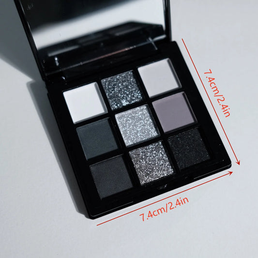 9-Color Eyeshadow Palette – Smoky Black & Grey Matte Shimmer Makeup