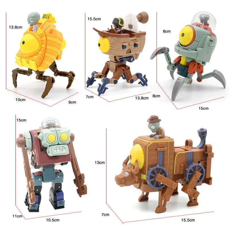 5 in 1 Plants vs Zombies Assembly Deformation BOSS Giant Zombie Robot Action Figure Model Toys Mech PVZ Transforming Gifts