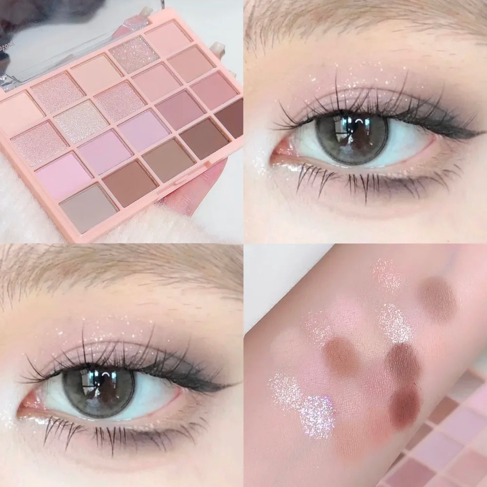 20-Color Warm Eyeshadow Palette – Matte & Glitter Rose Tones
