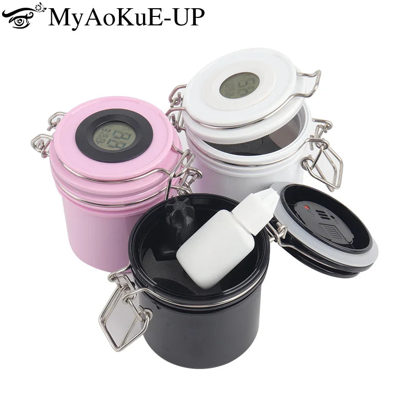 Eyelash Glue Storage Jar – Airtight with Hygrometer