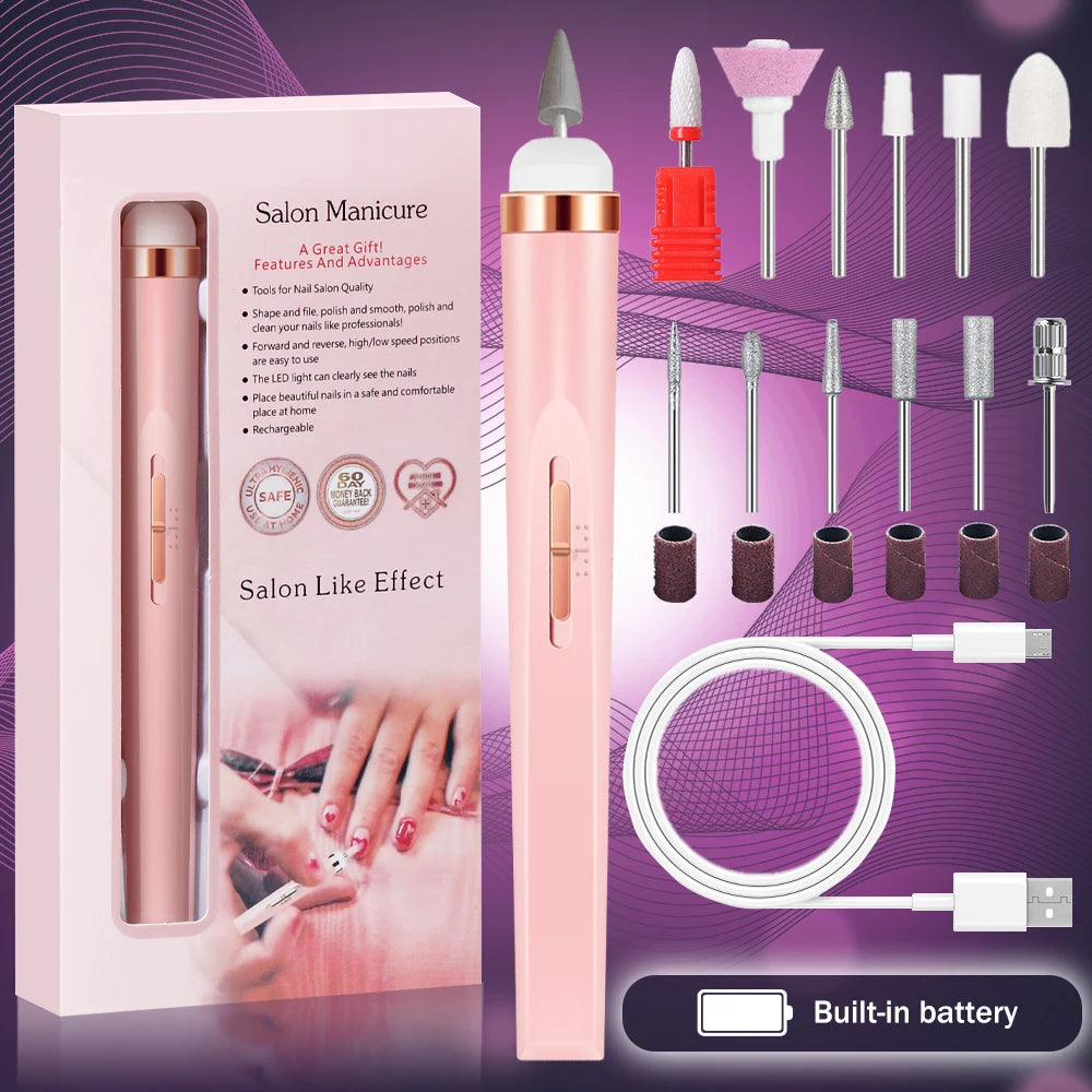 YIKOOLIN 5-in-1 Electric Nail Drill Machine – USB Rechargeable Manicure Kit