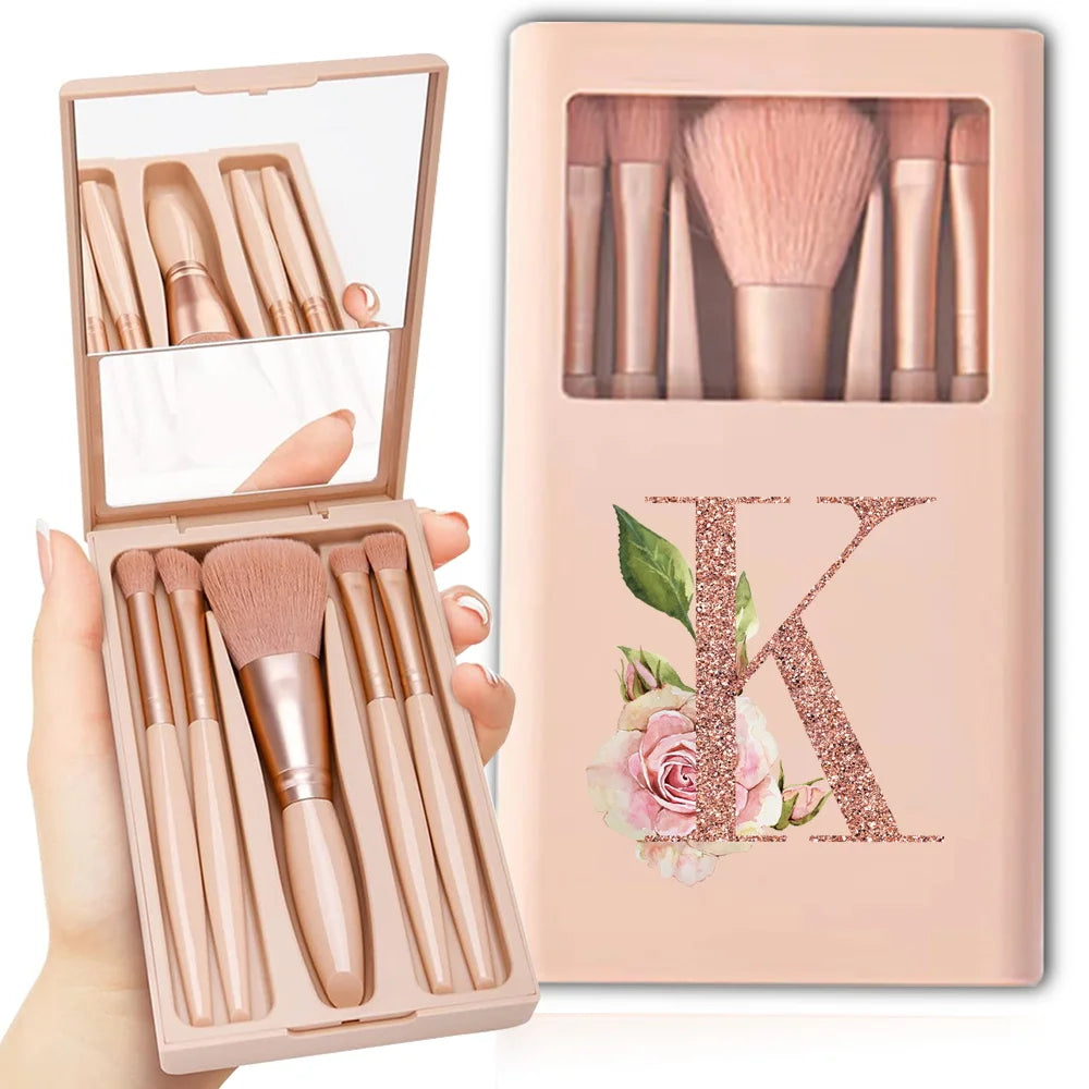 5pcs Makeup Brush Set – Foldable Case with Mirror