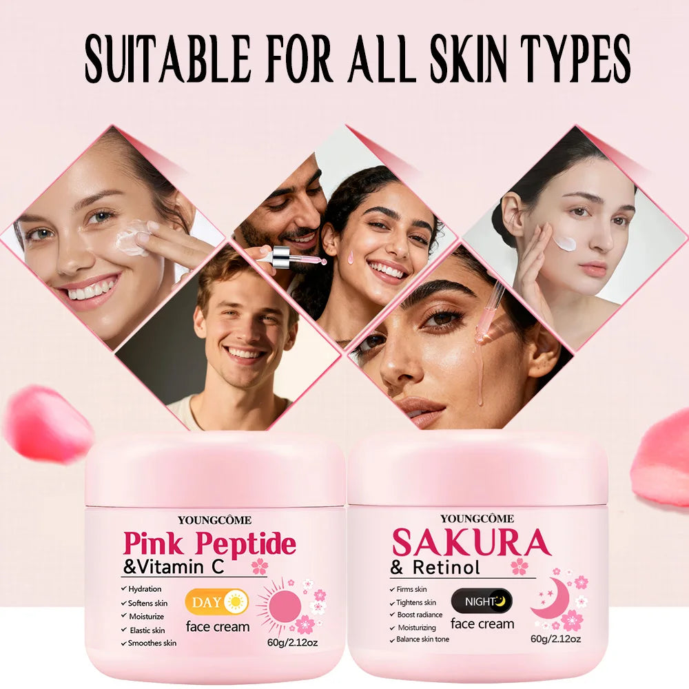 Day & Night Skincare Set – Pink Peptide, Vitamin C, Sakura & Retinol Firming Kit