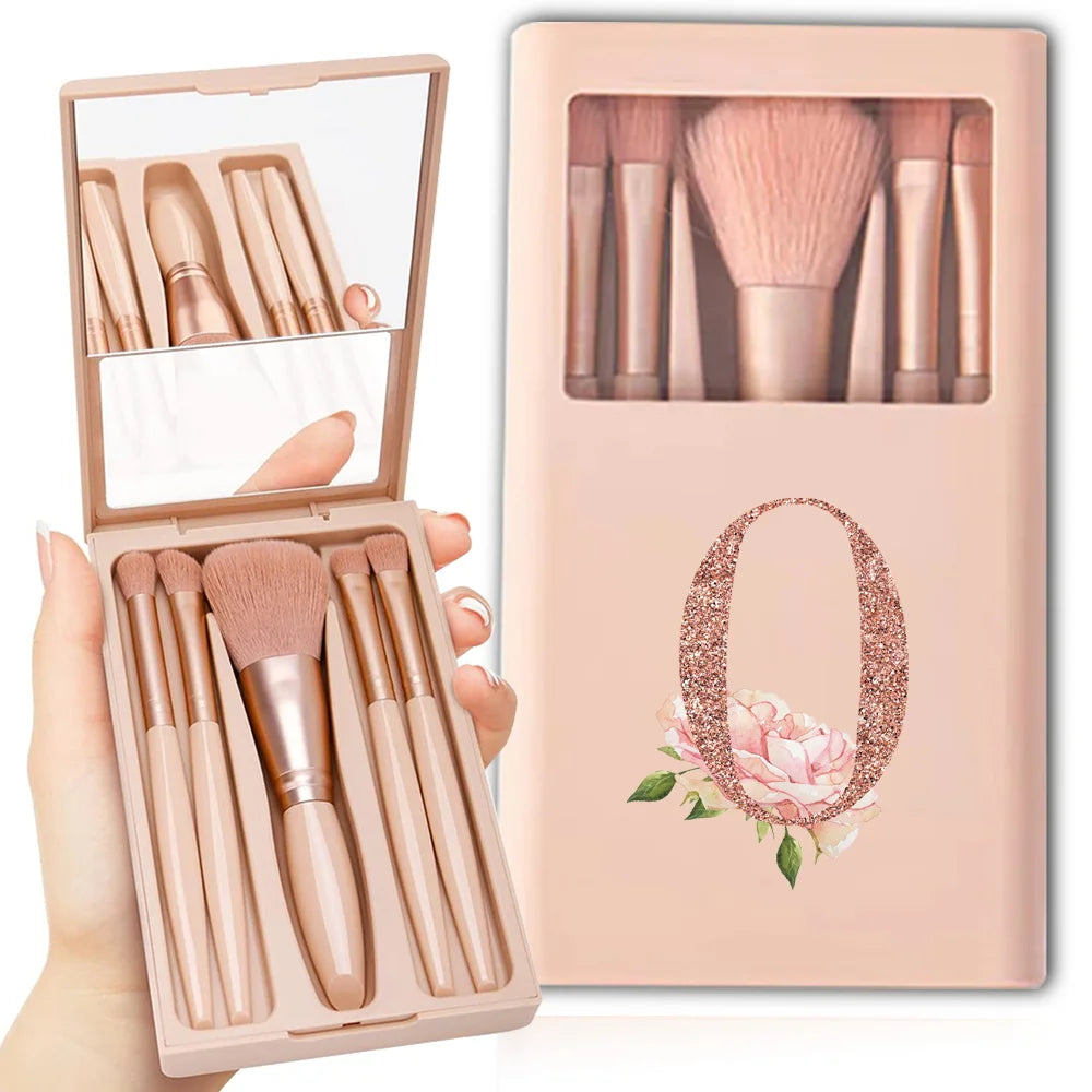 5pcs Makeup Brush Set – Foldable Case with Mirror