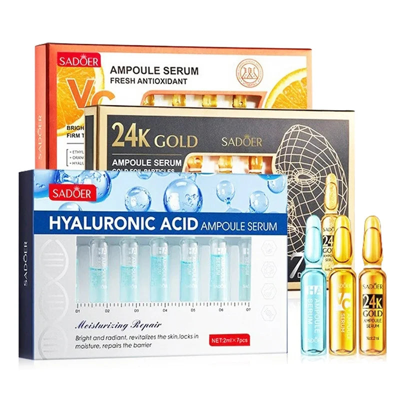 SADOER Vitamin C Ampoule Serum Set – 7pcs Hyaluronic Acid & 24K Gold