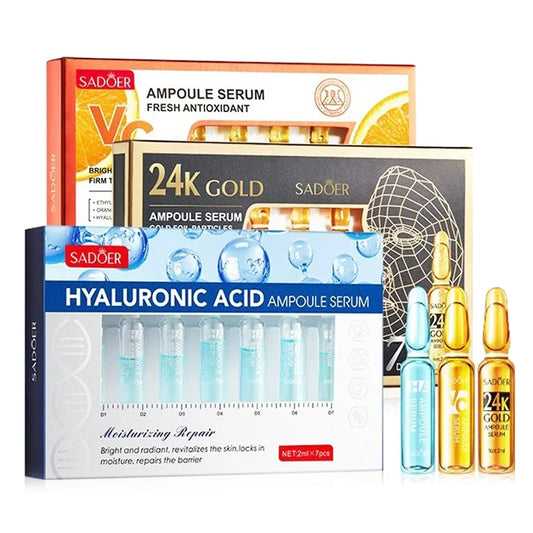 SADOER Vitamin C Ampoule Serum Set – 7pcs Hyaluronic Acid & 24K Gold