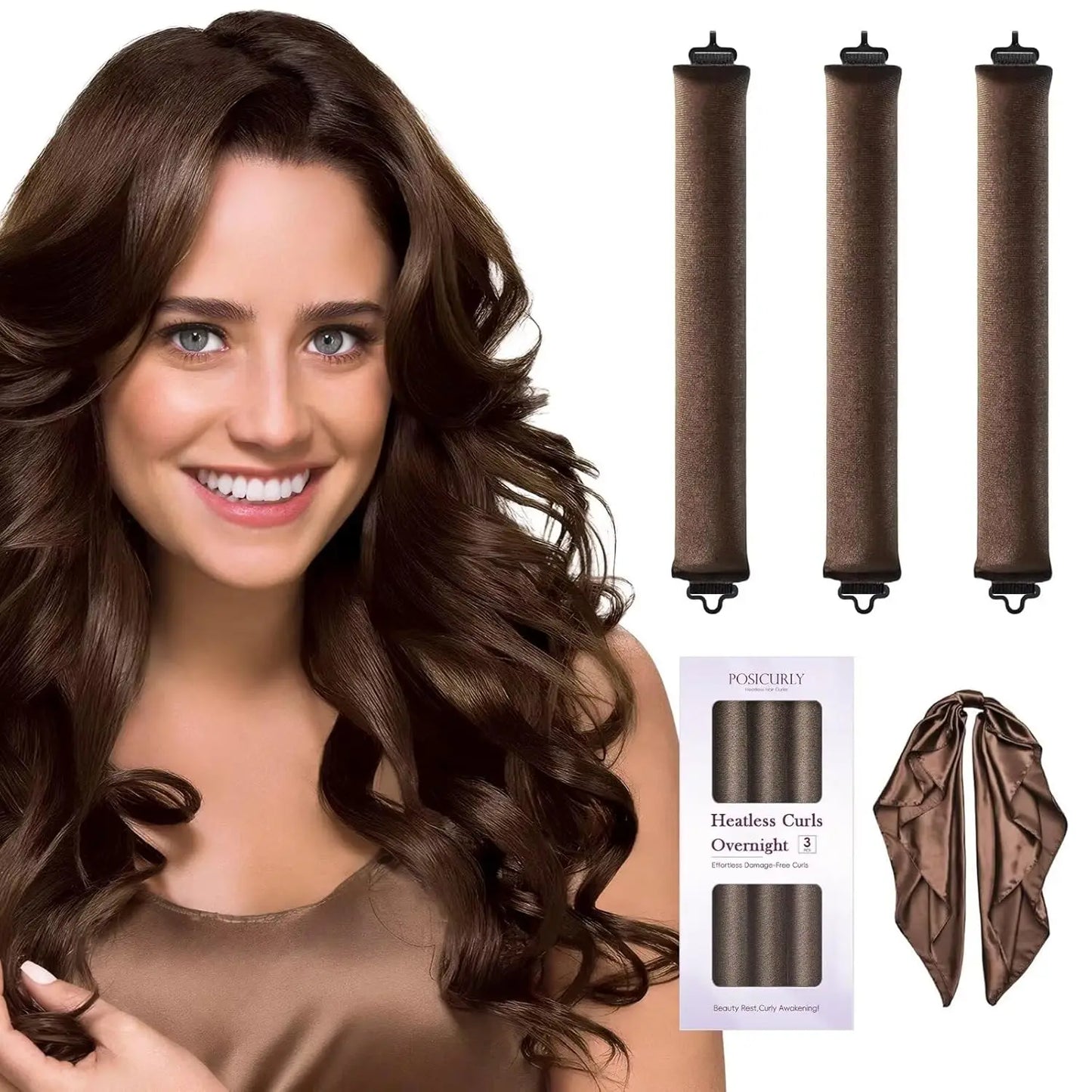 3pcs Heatless Hair Curler Set – No Heat Satin Curlers with Scarf