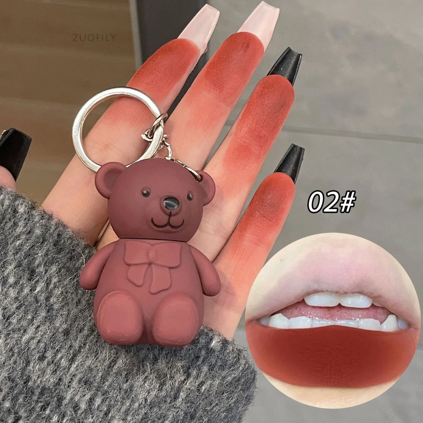 Cute Bear Lip Mud Keychain – Matte Velvet Lip Tint