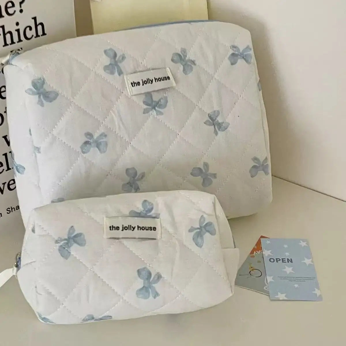 Large Bow-Print Travel Makeup Organizer Bag