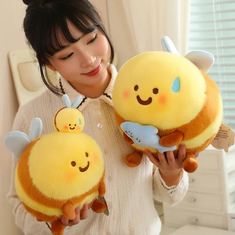 Cute Sha Bee Plush Toys Pendant Stuffed Cai Bee Plush Super Soft Honey Jar Plush Doll Bed Sleep Pillow Birthday Gifts for Kids