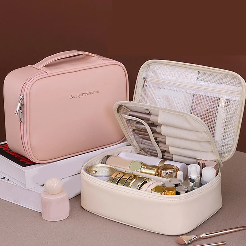 Large Capacity Cosmetic Bag with Adjustable Dividers