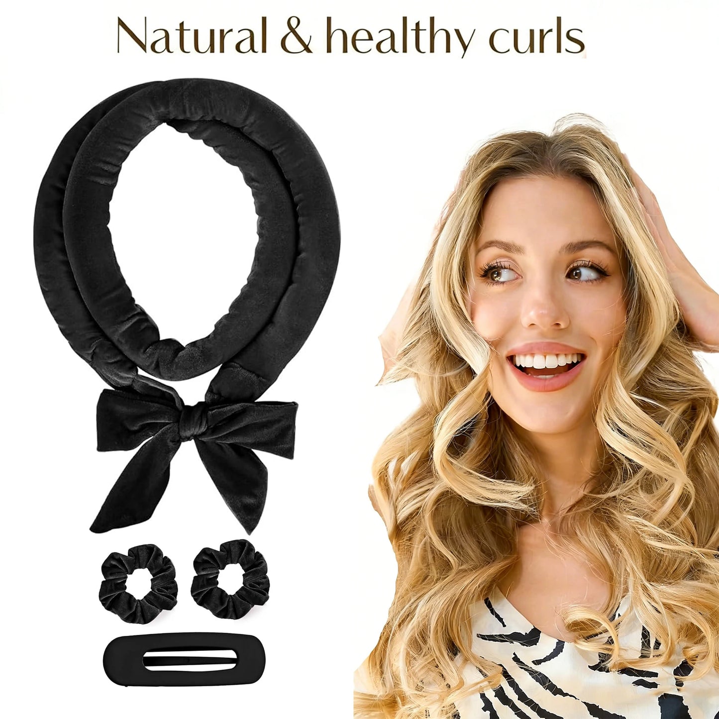 Heatless Hair Curler Set – No Heat Sleeping Curlers with Scrunchies & Clip