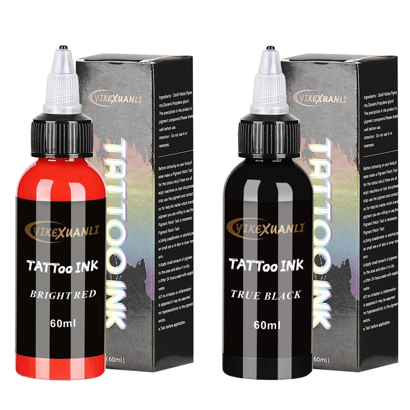 Yikexuanli 60ml Tattoo Ink – Professional Quality Bright Red & True Black Pigments
