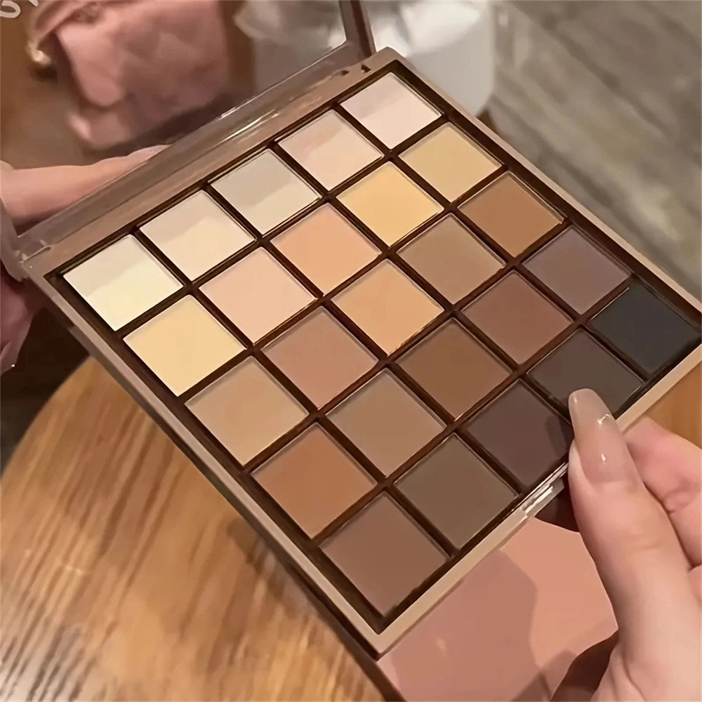 25-Color Eyeshadow Palette – Neutral Grey & Brown Earth Tones