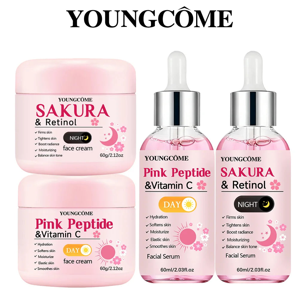 Day & Night Skincare Set – Pink Peptide, Vitamin C, Sakura & Retinol Firming Kit