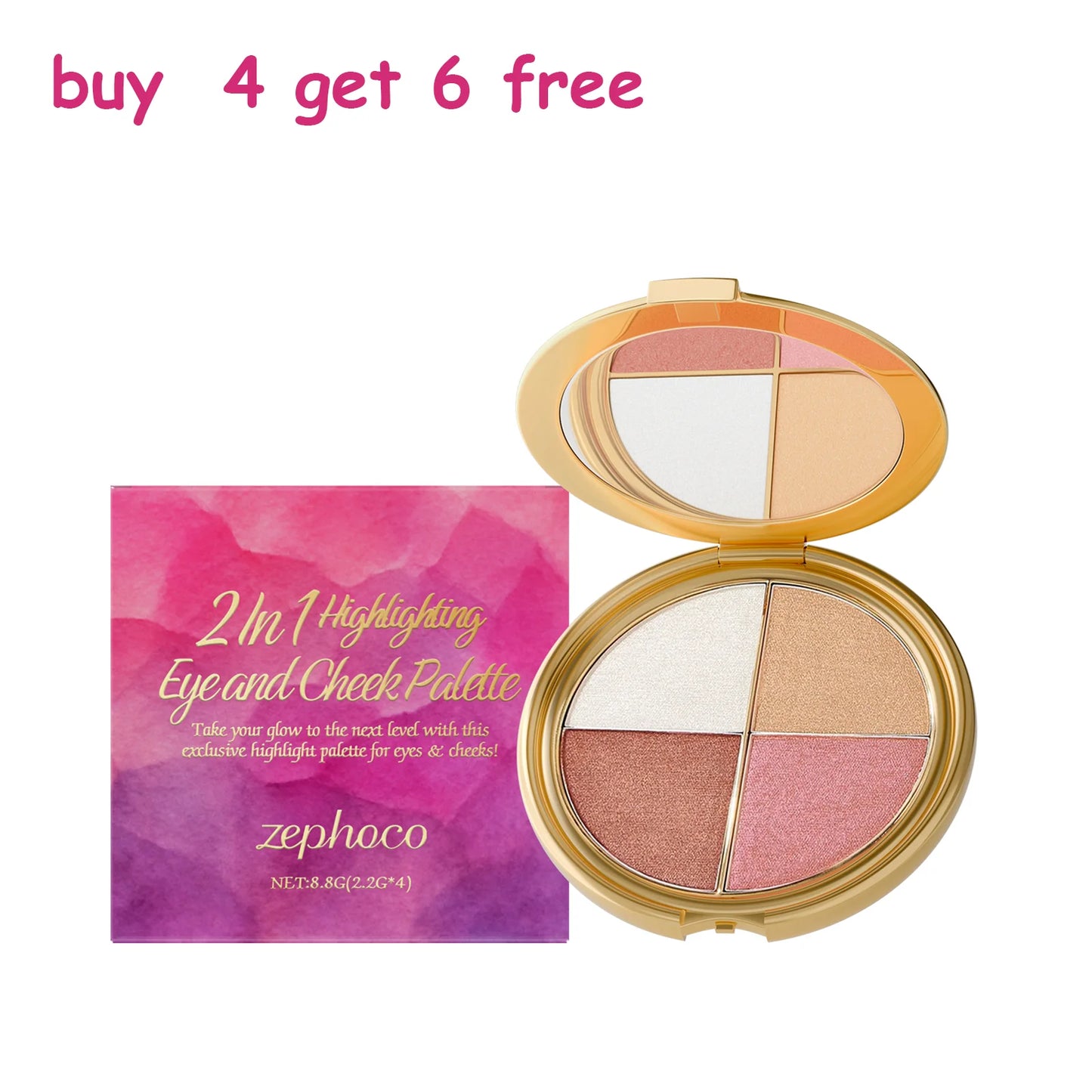 Zephoco Radiance: 4-Color Highlighting Face & Eye Palette