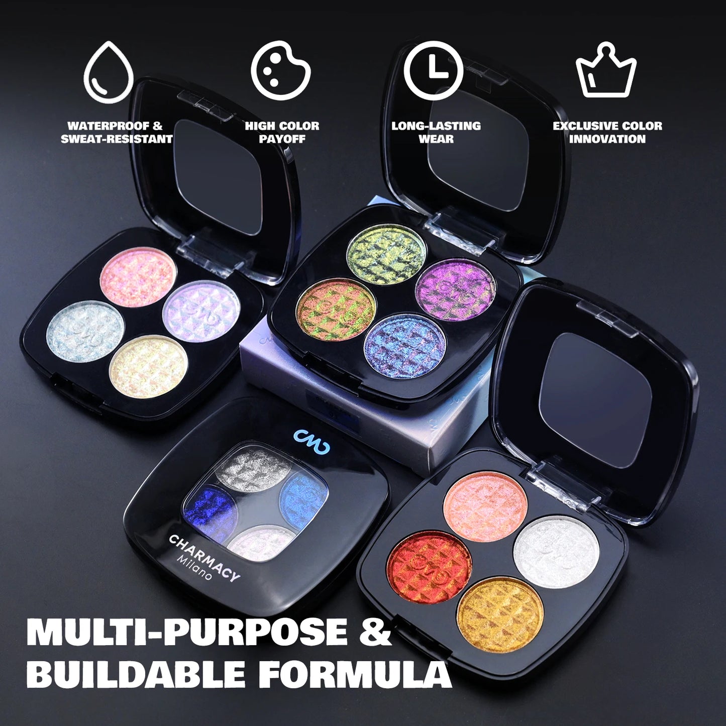 CHARMACY 4-Color Duochrome Eyeshadow Palette – Vegan Multichrome Long Lasting
