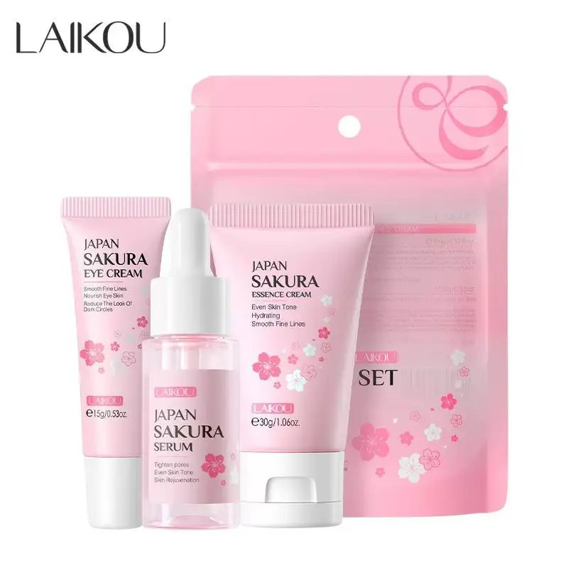 Sakura Skincare Set (3pcs) – Face Serum, Essence & Moisturizing Cream for Radiant Skin