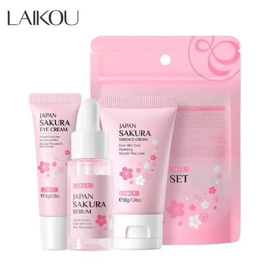 Sakura Skincare Set (3pcs) – Face Serum, Essence & Moisturizing Cream for Radiant Skin