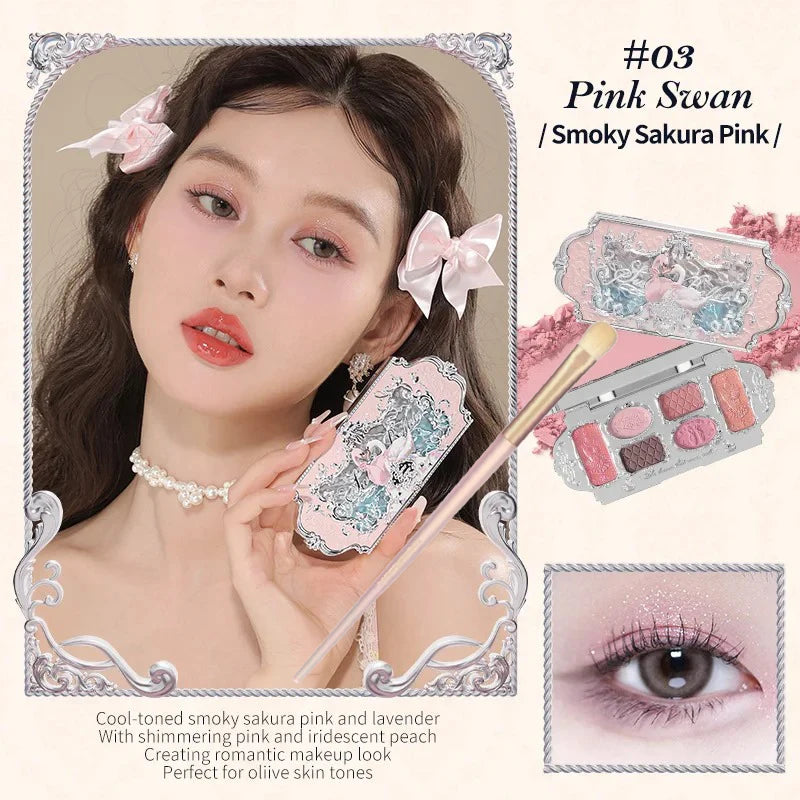 Flower Knows Swan Ballet Eyeshadow Palette – 6 Colors Matte & Shimmer