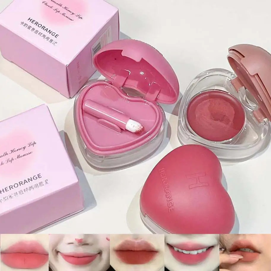 HERORANGE Lip & Cheek Mud – Matte Cream Blush with Brush