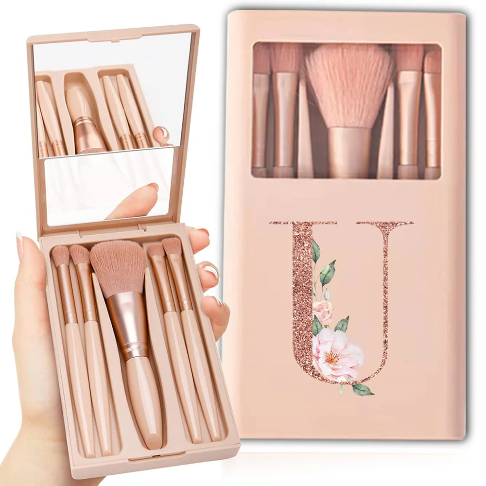 5pcs Makeup Brush Set – Foldable Case with Mirror