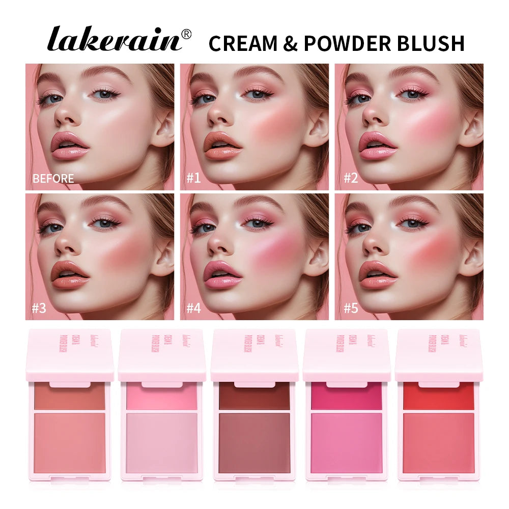 Dual-Texture Blush Palette: Cream & Powder Hybrid (5 Shades)