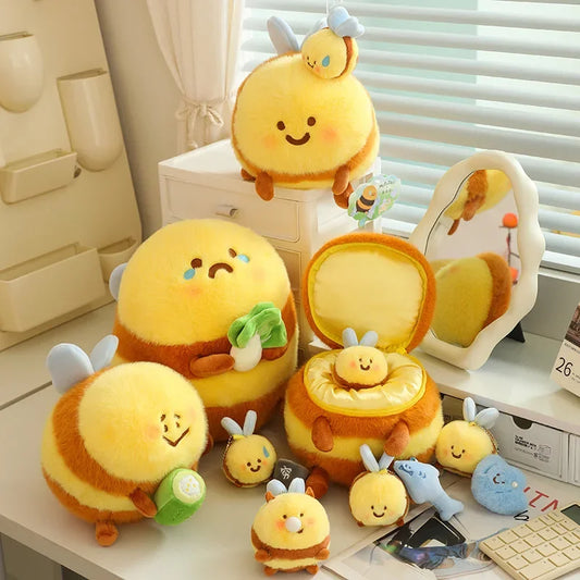 Cute Sha Bee Plush Toys Pendant Stuffed Cai Bee Plush Super Soft Honey Jar Plush Doll Bed Sleep Pillow Birthday Gifts for Kids