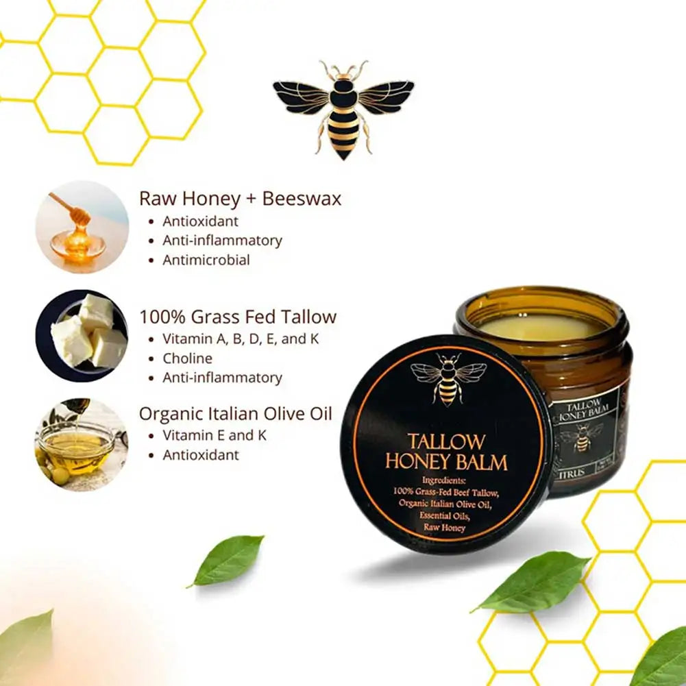 Organic Beef Tallow Balm with Raw Honey – All-Natural Handmade Moisturizer for Soft Skin